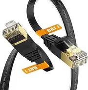 Surplay Cat7 20FT Ethernet Cable Black-10Gbps Shielded & Ground Wire Internet Network Flat Cord,Ultra Slim Gold-Plated RJ45 Cat 7 LAN Line with Cable-Tie for Router,Mac,Xbox,PS5,NAS,Cat6A