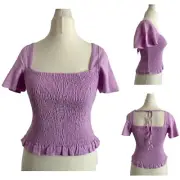 Ladies Next Linen Mix Lilac Smocked Top UK 12, 14, 18 RRP £38