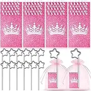 Resurhang 12 Set Princess and Witch Party Favors Kit 12 Star Pencil 12 Crown Flash Notepads 12 Organza Bags for School, Cosplay Costume Party Supplies Decorations Gifts