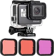 GEPULY Waterproof Housing Case with Dive Filter for GoPro Hero 7 6 5 Black, Hero (2018) Camera - 45 Meters Underwater Photography - with Red, Light Red and Magenta Filters
