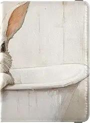 [Amooorous] Cartoon Cute White Bath Rabbit Leather decorative Passport Holders Vaccine Case Protector Cover Document Organizer Holder Accessories Waterproof, Cartoon cute white bath rabbit, 1 size