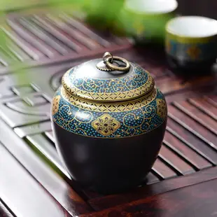 陶福氣 琺瑯彩黑天目茶葉罐 家用琺瑯彩黑陶瓷儲茶罐密封罐茶葉罐