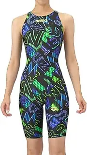 [arena] Swimsuit Racing One Piece Spats (Open Back Half-Leg) Black x Blue (BKBL)