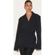 Black Tie Front Structured Blazer, Black