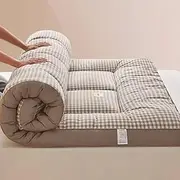 Japanese Futon Mattress, Roll Up Quilted Ultra Soft Bed Sleeping Mat, Portable and Foldable Floor Mat (Brown Plaid, 120cm x 200cm)