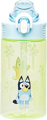 Sage Bluey Kids Water Bottle for School or Travel, 16Oz Durable Plastic Water Bo