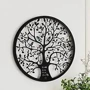 Artiss Wall Art for Living Room, Hanging Sculpture Modern Large Arts Home Decor, Leaf Tree of Life Round Frame Decoration Room Décor Bedroom Metal Design Black