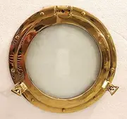 12" Nautical Brass Porthole Window, Round Ship Port Hole with Glass, Maritime Decor, Polished Gold Finish