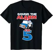 [X.Style] Kids Sound The Alarm I'm A 5 Years Old Policeman 5th Birthday ds1168 T-Shirt (S) Black