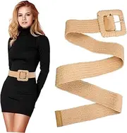 [FOMIYES] Woven Women Belt with Buckle Elastic Trousers Waist Belt for Dresses Casual Formal Attire Versatile Accessory Comfortable Fit Durable Design