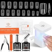 Modelones Gel X Nail Kit, Upgrade 15Sizes Short Square Gel x Nail Tips, Nail Glue Nail Prep Dehydrate & Portable Led Lamp, 510Pcs Pre-shaped Press On Nail Extension Gift for Women