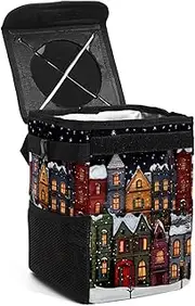 Car Trash Can with Lid,Bag Hanging Storage Pockets Leak-Proof,Portable Garbage Bin,Winter Street in The Old Town