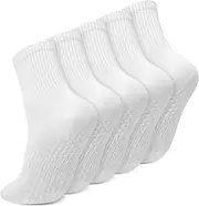 [Zuimei] 5 Pairs Yoga Grip Socks for Women, White Non Slip Pilates Socks, Mid-Calf Grip Socks for Yoga, Barre, Ballet, Dance & Trampoline Size 36-40, White, 37-41 US