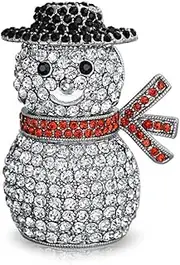 [Bling Jewelry] Set of 2 Large Fashion Statement Colorful Crystal Decorated Holiday Holly Christmas Tree & Bells Scarf Brooch Pin for Women Yellow Gold Plated