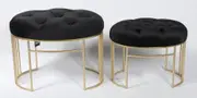 Oval-shaped tufted button stools with gold metal black velvet 2pieces