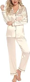 [Leikar] Silk Pajamas Long Sleeve Pajama Sets For Women Soft Button Down Pajamas Pj Set