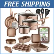 20-Piece Non-Stick Cookware Set with Cool-Touch Handles in Elegant Matte Gold