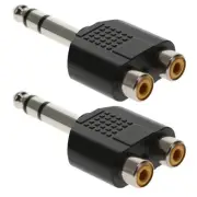 2 Pcs 6.35mm 1/4" Stereo Male to Dual RCA Female Y Splitter Audio Adapter Nickel
