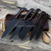 Handmade Carbon Steel Full Tang Kitchen Knife Set With Leather Bag Outdoor Knife