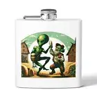 Alien and Goblin Party Design 6oz Stainless Steel Flask, Unique Novelty Gift