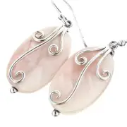 925 Silver Soft Peach White Mother Of Pearl Shell Sterling Earrings, 1"