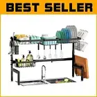 Stainless Steel Over Sink Dish Rack with Utensil Holder - Adjustable & Stylish