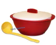 Tupperware Essentials Soup Server 7.5 Cup Dish + Serving Ladle Red White ❤️