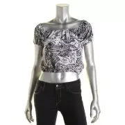 AQUA $78 BLACK/WHITE PEASANT OFF THE SHOULDER TOP BLOUSE SHIRT SZ S NWT