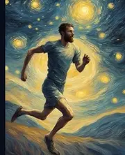 Marathon runner notebook: Running themed notepad journal. Whimsical funny van gogh painting style.