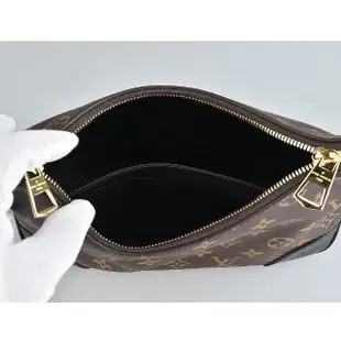 【Louis Vuitton 路易威登】LV M45831 BOULOGNE 壓印LOGO老花帆布拉鍊手提斜肩背牛角包(咖啡x黑)