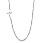 Sterling Silver Rh-Plated Small Off-Set Sideways Curved Cross Necklace