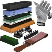 Complete 4-Sided Knife Sharpening Kit with Gloves, Angle Guide & Polishing Stone