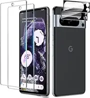 (2Set 4PCS) RUNGOS Top 9H+ for Google Pixel 8 Pro Screen Protector Tempered Glass, with Camera Lens Protector [Fingerprint Sensor Friendly] HD Clear & Military Grade Shatterproof & Longest Durable