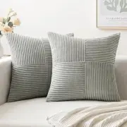 Corduroy Pillow Covers Pack of 2 Boho 16" x 16" (Pack of 2) Silver Grey