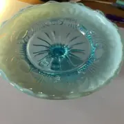 Vintage Jefferson Blue Opalescent Glass Tokyo Pattern Compote Footed Candy Dish