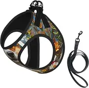 Corgi Floral Flowers Spring Garden print Dog Harness and Leash Set, Reflective Adjustable Puppy Vest for Small Medium Large Dogs, Cats