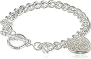 [Napier] Giftable Silver-Tone and Crystal Heart Charm Bracelet, 7.5"