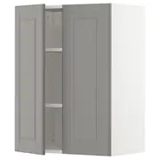 METOD wall cabinet with shelves/2 doors, white/Bodbyn grey, 60x37x80 cm