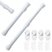 Tsim Pack of 2 30-50 cm telescopic rods, clampable curtain rods, clamping rod for curtains, white extendable curtain rod without drilling for kitch...
