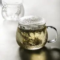 在飛比找蝦皮商城優惠-九土錘紋玻璃泡茶杯含濾茶膽耐熱泡茶杯含濾茶膽帶蓋加厚玻璃茶杯