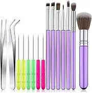 Geiserailie 15 Piece Purple Cake Decorating Tool Set: 7 Brushes, 6 Stir Needles, 2 Tweezers - Complete Set for Cake, Cookie, Fondant Decoration