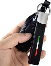 KE-KE Alcantara Embroidery Flag 3-Color Leather Gun-Black Key Fob Chain Keychain Ring