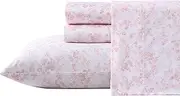 [Laura Ashley] Home King Sheet Set, Soft Sateen Cotton Bedding Set - Sleek, Smooth, & Breathable, Bella Pink