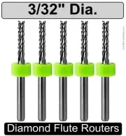 3/32" Dia. Router Bits Carbide .394" Diamond Flute 5 PCS CNC Carbon Fiber R139