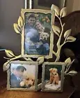 Vtg. Barnes Jamestown 3 Photo Brass Leaves frame With Felt Back.