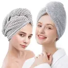 2 Pack Drying Hair Towel Wrap Rayon Polyester Microfiber Hair Turban Button