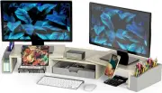 Simplehouseware Dual Monitor Stand Riser with Drawer, Maple