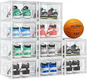 10-Pack Ultra Clear Shoe Display Boxes – Durable Transparent Plastic Sneaker Storage with Magnetic Acrylic Doors, Stackable Shoe Organiser for Collectors & Closet Display
