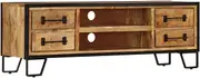 Solid Mango Wood TV Stand, Media Storage Cabinet with Drawers, Rustic Style Entertainment Center Table for Living Room, Bedroom Furniture - Sturdy Legs