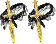 [Lanxitown] 2 Pcs Pirate Sword with Lace Bow Womens Pirate Costume Toy Sword with Thigh Garter Pirate Costume Women Pirate Accessories